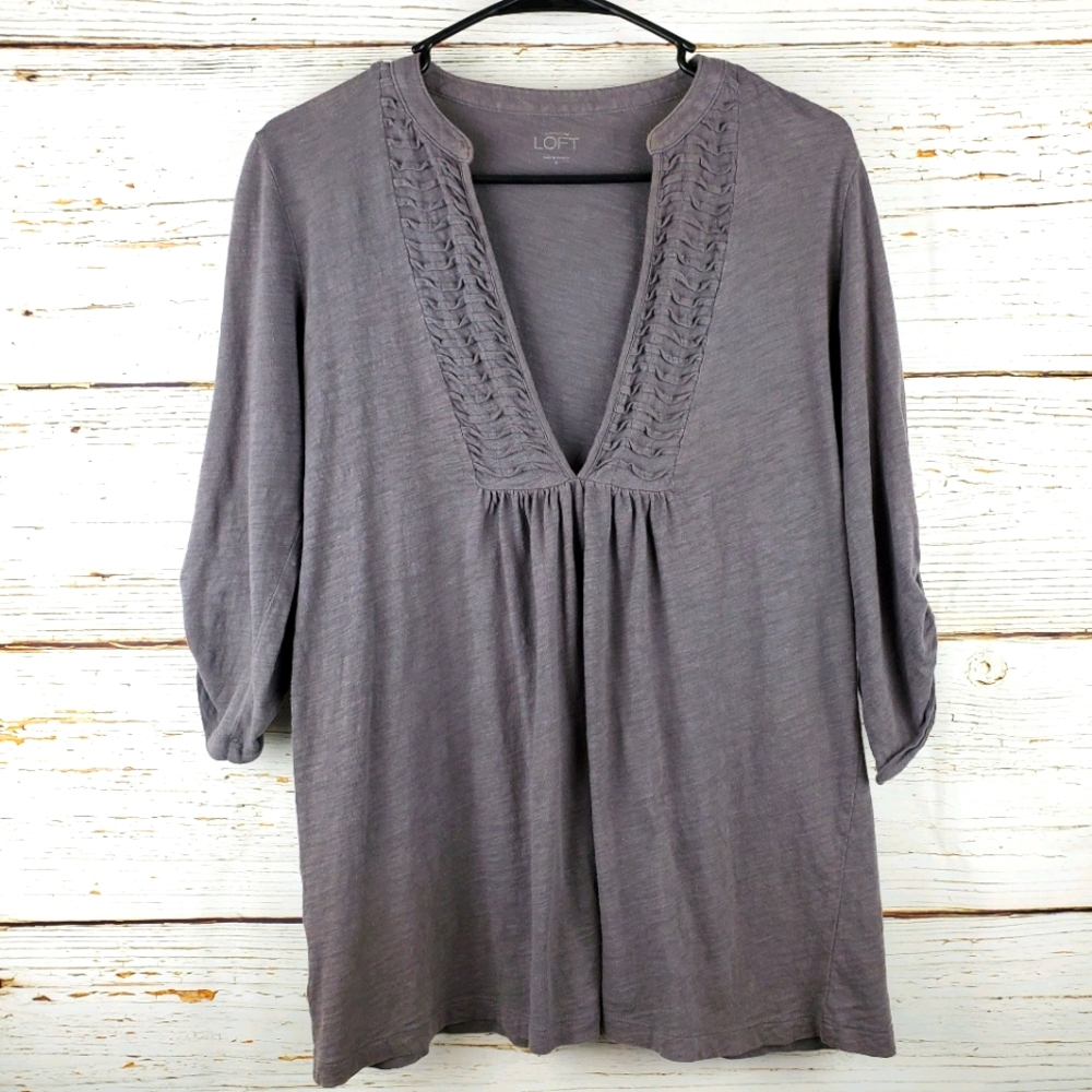 Loft Grey Deep V Neckline Top - Picture 1 of 5